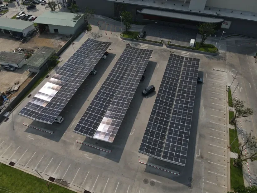 Central Nakhon Sawan Installing Solar Panels on Metal Sheet Roof and Parking Lot